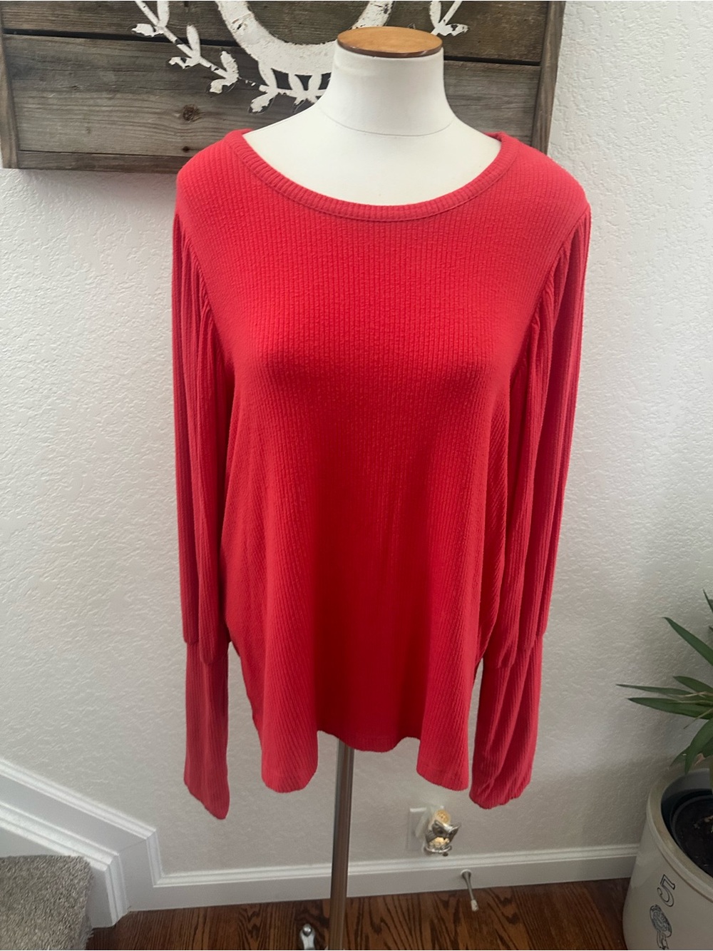 Evereve Red Long-Sleeve Women's Top - Classic Scoop Neck size XL